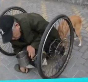Το συγκινητικό βίντεο της ημέρας - Πιστός σκύλος σπρώχνει το αναπηρικό καροτσάκι Ζητιάνου