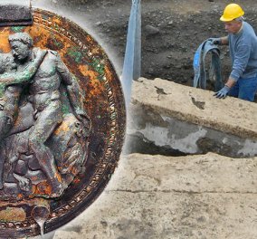 Ανακάλυψαν αρχαίο χάλκινο αριστούργημα καθρέφτη του Έρωτα στη Βεργίνα - τρυφερό παιδί αγκαλιάζει τον Διόνυσο! 