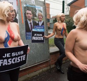 Βυζάκια έξω εντελώς για τις διάσημες FEMEN που διαμαρτυρήθηκαν κατά του ακροδέξιού κόμματος της Λεπέν! 