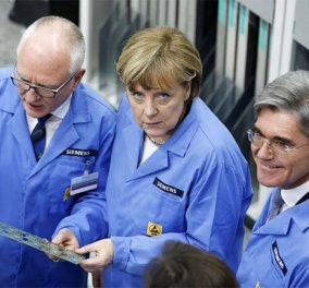 Στη Siemens - εργοστάσιο του μέλλοντος η Μέρκελ με γαλάζια ρόμπα & καμάρι για την καλύτερη βιομηχανία της! (φωτό) 