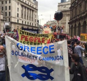 Μεγάλη διαδήλωση στο Λονδίνο υπερ της Ελλάδας- υπέρ του ΣΥΡΙΖΑ κατά της λιτότητας