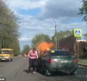 Βίντεο - Θρίλερ: Αυτοκίνητο γίνεται παρανάλωμα του πυρός από άναμμα τσιγάρου 