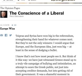 Πώλ Κρούγκμαν: Η Ελλάδα... σώζει την Ευρώπη - Ξέπλυνε την ντροπή από τη σύγχρονη ευρωπαϊκή ιστορία‏