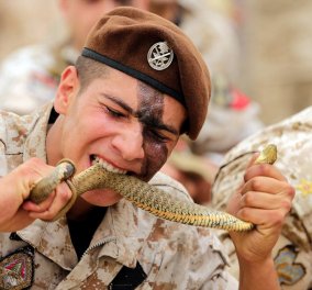 Οι κομάντο που τρώνε ζωντανά φίδια: Στιγμιότυπα από επίδειξη στην Βηρυτό - Δείτε τις φωτογραφίες‏