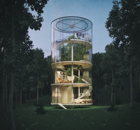 Ασύλληπτο: Ολοστρόγγυλο διάφανο γυάλινο σπίτι " φύτρωσε" σε ένα δάσος από έλατα