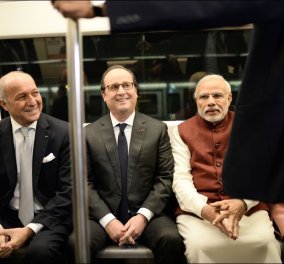 Ο Ολάντ, η Σεγκολέν και ο Φαμπιούς μπήκαν στο μετρό στην Ινδία μαζί με τον Πρωθυπουργό - Φωτό & βίντεο