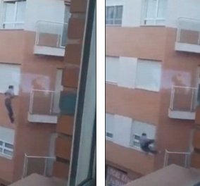 Σοκαριστικό βίντεο με "βουτιά θανάτου": Προσπάθησε να μπει στο σπίτι του από το παράθυρο 