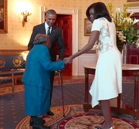 Φώτο - Βίντεο: Γιαγιά 106 χρονών χορεύει & πηδάει από την χαρά της μόλις βλέπει το ζεύγος Ομπάμα 