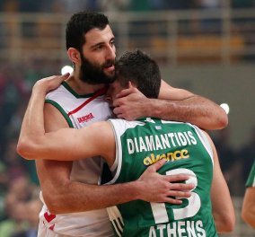  Οι άνδρες κλαίνε: Ο Μπουρούσης αγκαλιάζει τον Διαμαντίδη στον τελευταίο αγώνα τους στην euroleague