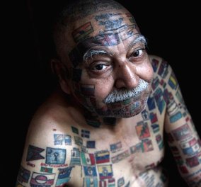 76χρονος Ινδός έχει τον ΟΗΕ σε τατουάζ! 366 σημαίες χωρών στο σώμα του 