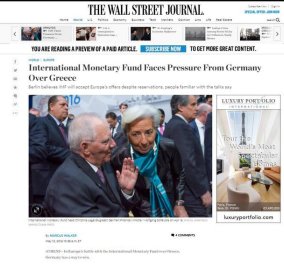 Wall Street Journal: Γερμανικές πιέσεις προς το ΔΝΤ για το ελληνικό ζήτημα 