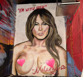Street artist ζωγράφισε topless την Μελάνια Τραμπ και την Κλίντον με σέξι τρικίνι & πρησμένο στήθος  