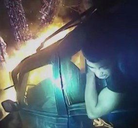 Βίντεο: Απίστευτη διάσωση επιβάτη από φλεγόμενο όχημα 