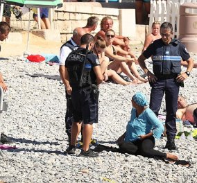 Καρέ- καρέ πως ο Γάλλος αστυνομικός υποχρεώνει την μουσουλμάνα να βγάλει το μπουρκίνι στην παραλία  