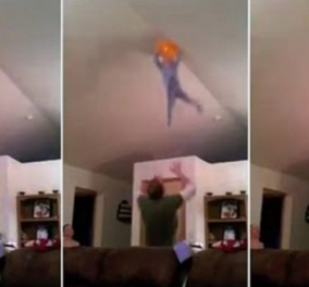 Βίντεο: Τρελάρας - γυμναστής - μπαμπάς, πέταξε ψηλά τον γιό του στο ταβάνι για να πιάσει ένα μπαλόνι  