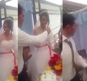 Σάλος με γαμήλιο χαστούκι: Νύφη πάει να ταΐσει τούρτα τον γαμπρό & εκείνος εξεγείρεται και την χτυπά (Βίντεο) 