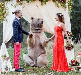 Νεαροί ερωτευμένοι παντρεύτηκαν με κουμπάρα μια αρκούδα! Το παράτολμο ζεύγος  χόρεψε αρκουδιάρικο αντί για Ησαΐα 