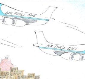 To απίθανο σκίτσο του ΚΥΡ με το Air Fοrce One & το Air Fοrce ΔΝΤ