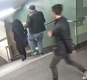 Σοκαριστικό βίντεο: Ανυποψίαστη γυναίκα δέχεται την επίθεση στις σκάλες του μετρό από έναν μεθυσμένο - Κανένας δεν αντέδρασε