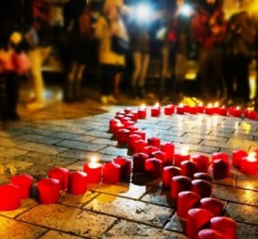 Εκπληκτικό βίντεο: Κόκκινα κεράκια για την παγκόσμια μέρα κατά του AIDS πλημμύρισαν την πλατεία Αριστοτέλους