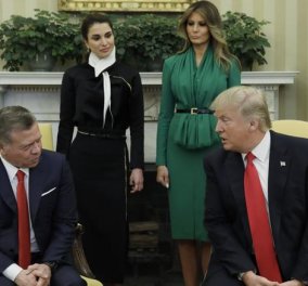 Η ωραιότερη γυναίκα της Αμερικής συναντά την καλλονή της Δύσης - Ράνια της Ιορδανίας και Μελάνια Τραμπ στο Λευκό Οίκο (Φωτό)