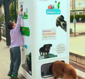 Κάνε το καλό και ρίξτο...στο σκύλο! Μηχανή ανακύκλωσης μπουκαλιών προσφέρει γεύμα σε αδέσποτα ζώα (Βίντεο)