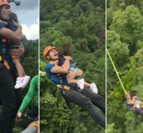 Βίντεο of the day: Ο ριψοκίνδυνος νεαρός μπαμπάς πέφτει με μπάντζι τζάμπινγκ & αγκαλιά την 2 ετών κόρη του!