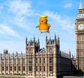 Γνωρίστε τον «φουσκωτό» Ντόναλντ Τραμπ μεγάλο, θυμωμένο μωρό με εύθραυστο «εγώ» και μικροσκοπικά χέρια - Πετάει πάνω από το Λονδίνο (Φωτό & Βίντεο)