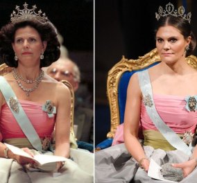 Η διάδοχος του θρόνου της Σουηδίας φόρεσε το ίδιο φόρεμα με την βασίλισσα μητέρα της, στην ίδια τελετή των Νόμπελ 23 χρόνια μετά (φωτό)
