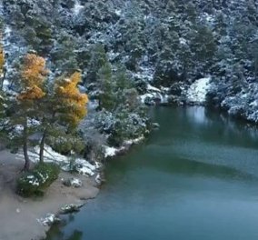 Βίντεο: Η Ιπποκράτειος Πολιτεία χιονισμένη & η λίμνη Μπελέτσι – Παραμυθένιο σκηνικό μόλις 30 χλμ από την Αθήνα