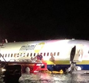 Τύχη βουνό! Δεν έπαθαν τίποτε οι 136 επιβαίνοντες του Boeing 737 - Βγήκε σε ποτάμι από διάδρομο προσγείωσης με καταρρακτώδη βροχή 