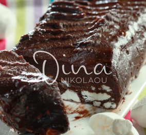 Υπέροχος σοκολατένιος κορμός με μπεζέδες από τη Ντίνα Νικολάου