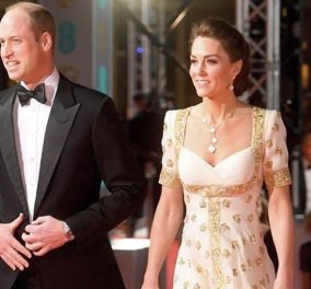 Η Πριγκίπισσα Kate φόρεσε ολοκέντητη τουαλέτα με χρυσά πουά  - Ο περίτεχνος κότσος  στα Bafta, ο χαρούμενος William (φωτό)