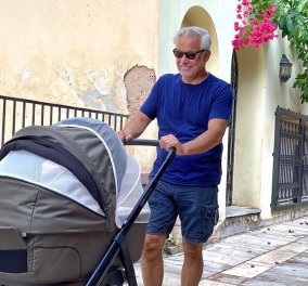 Ο Χάρης Χριστόπουλος μπαμπάς με καροτσάκι: Η σειρά του σήμερα να κάνει βόλτα το μωρό (Φωτό) 