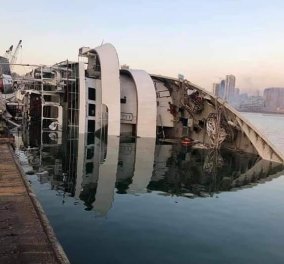 Λίβανος - έκρηξη - βίντεο: Ολόκληρο κρουαζιερόπλοιο βυθίστηκε στο λιμάνι της Βηρυτού - Το Orient Queen ερχόταν τακτικά στον Πειραιά (βίντεο)