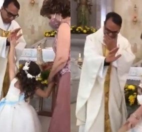 Απολαυστικό βίντεο: Ο ιερέας πάει να ευλογήσει 5χρονο κοριτσάκι & εκείνη του κάνει... "κόλλα πέντε" - Γέλια στην εκκλησία