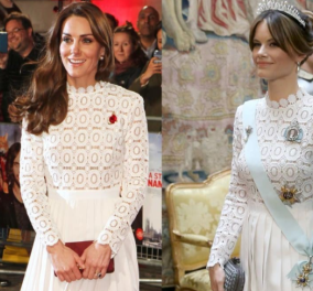 Ποια το φόρεσε καλύτερα; Η Κέιτ Μίντλεντον και η πριγκίπισσα Σοφία της Σουηδίας με το ίδιο εντυπωσιακό λευκό φόρεμα (φωτό)