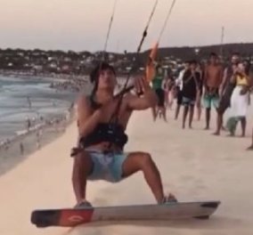Απίθανο βίντεο: Αθλητής κάνει Kitesurfing στη Βραζιλία - Εκσφενδονίζεται στον αέρα και προσγειώνεται στην θάλασσα