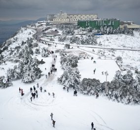 Έπεσαν τα πρώτα χιόνια στην Πάρνηθα: Εικόνες από το κατάλευκο τοπίο στο καταφύγιο Μπάφι - δείτε τα βίντεο