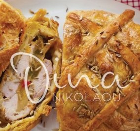 Ντίνα Νικολάου: Πεντανόστιμο ρολό κοτόπουλο - πικάντικο, γεμιστό με πιπεριές & τυλιγμένο σε σφολιάτα (βίντεο)