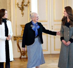 Μια βασίλισσα, μια πριγκίπισσα και μια Δούκισσα σε επίσημη συνάντηση: Κομψές Margrethe, Mary & Kate (φωτό & βίντεο)