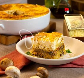 Ντίνα Νικολάου: Παστίτσιο με μανιτάρια και κρέμα γιαουρτιού - υπέροχο, μαμαδίστικο & πολύ χορταστικό