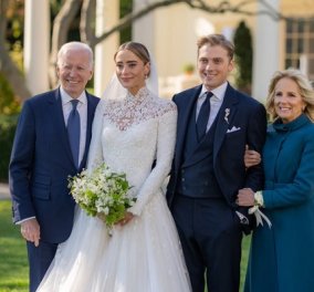 Ο λαμπερός γάμος της εγγονής του Τζο Μπάιντεν στον Λευκό Οίκο - Το πριγκιπικό Ralph Lauren νυφικό της Ναόμι (φωτό)