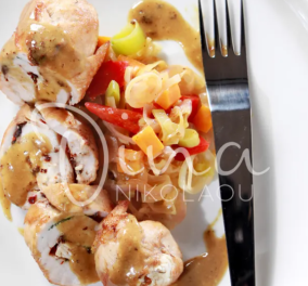 Ντίνα Νικολάου: Ρολό κοτόπουλο γεμιστό με ελιές και κατσικίσιο τυρί - Λαχταριστό και ζουμερό 