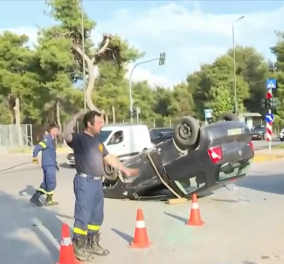 Σοκαριστικό βίντεο από το τροχαίο έξω από το Αρσάκειο στη Δροσιά: Το αυτοκίνητο αναποδογυρίζει μετά από σύγκρουση με το φανάρι - Δείτε το