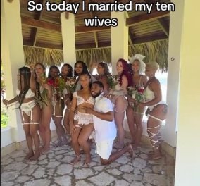 Ο γάμος της χρονιάς! Νεοϋορκέζος μασέρ παντρεύτηκε 10 γυναίκες μαζί - Όλες οι νύφες φορούσαν λευκά lingerie (βίντεο)