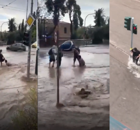Σοκαριστικά βίντεο: Γυναίκες γλύτωσαν από πνιγμό την τελευταία στιγμή στον Ευαγγελισμό - Δείτε τις πλημμύρες στην Αθήνα