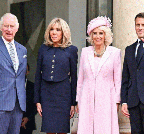 Bασιλιάς Κάρολος - Βασίλισσα Καμίλα: Έφτασαν στην Γαλλία - Ο Εμμανουέλ Μακρόν τους υποδέχτηκε με κόκκινο χαλί, το απίθανο σύνολο της Μπριζίτ (φωτό - βίντεο)
