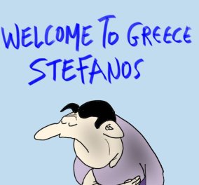Το σκίτσο του Θοδωρή Μακρή από το eirinika: Επέστρεψε στην Ελλάδα ο Κασσελάκης - "Welcome to Greece Stefanos!"