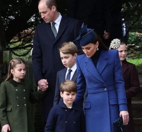 Σύσσωμη η πριγκιπική οικογένεια της Ουαλίας στην εκκλησία! Με απίθανο μπλε Alexander McQueen παλτό η Κέιτ & ασορτί κοστούμια για τους μικρούς Τζορτζ & Λούις (φωτό)